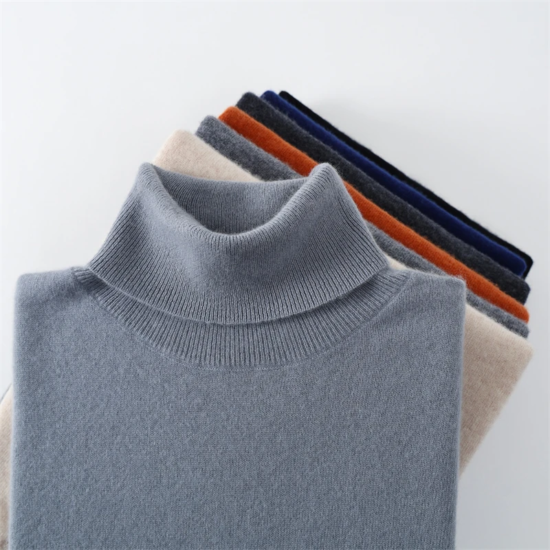 

Осень/зима мужской пуловер из 100% чистого кашемира, деловой повседневный однотонный вязаный свитер, свободные топы с высоким воротником, толстый теплый джемпер