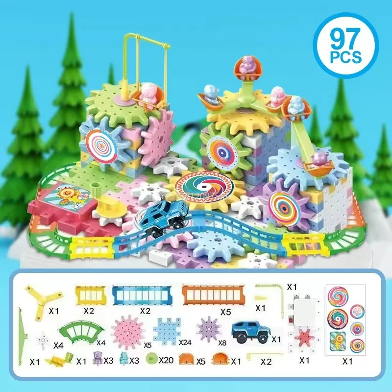 Heiße 83-263 pcs elektrische Zahnräder 3d Puzzle Modellbau Kits Kunststoff Ziegel blöcke Lernspiel zeug für Kinder Kinder Weihnachten Geschenke