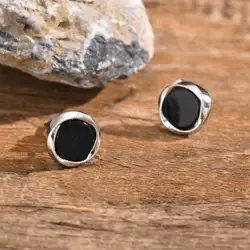 Small Huggies Earrings for Men Boys,Black Round Metal Stud Earrings,Hip Hop Jewerlry Gifts
