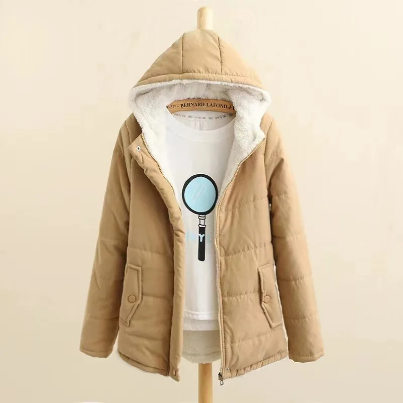 2023 Autumn Winter New Cotton Wool and Thick Women Hooded Coat College Style Long-sleeved Bread Coat Padded Jacket