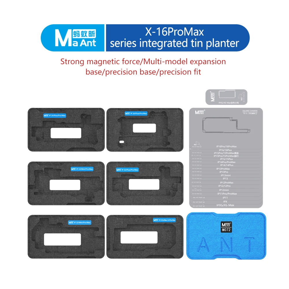 MaAnt M072 Mid-Layer Reballing Stencil, for iPhone X-12 13 14 15 16 Pro Max Mini, Motherboard BGA Planting Tin Template Platform