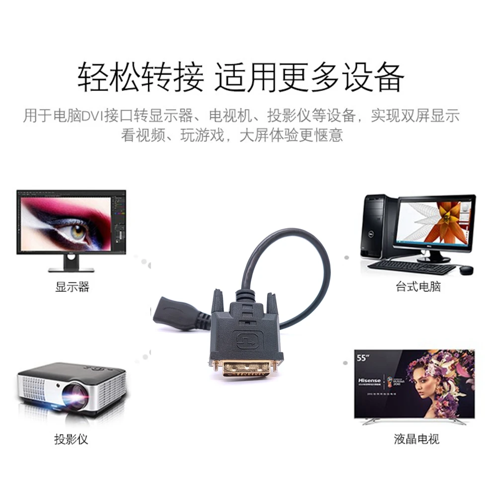 Câble adaptateur haute définition mâle vers 600, convertisseur bidirectionnel, ligne courte, HDMI vers DVI24 + 1 affichage de ligne, DVI vers HDMI