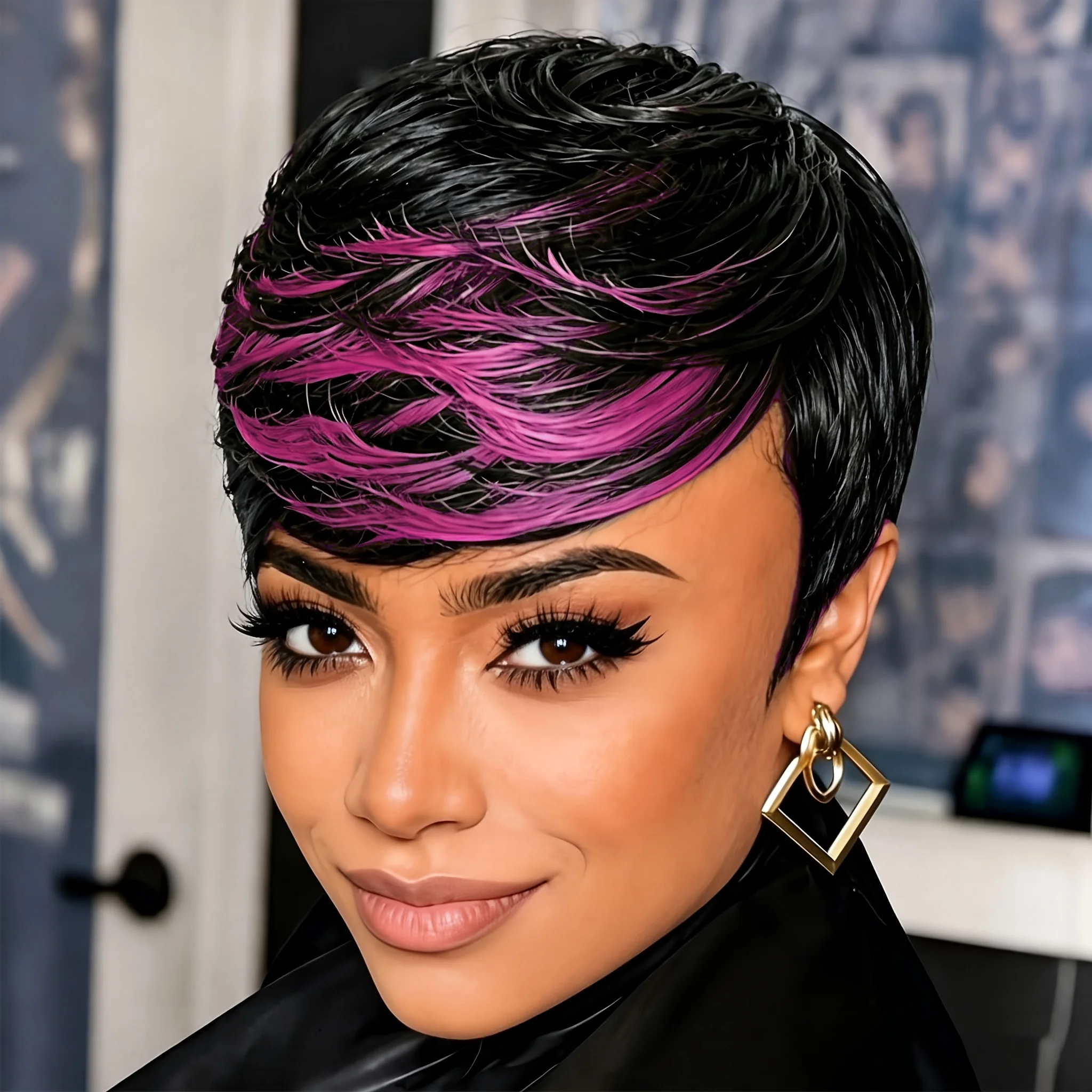 Short Pixie Cut with Bangs Human Hair Wig for Women 180% Density Straight Hair for Daily Wear Full Machine Made Wig
