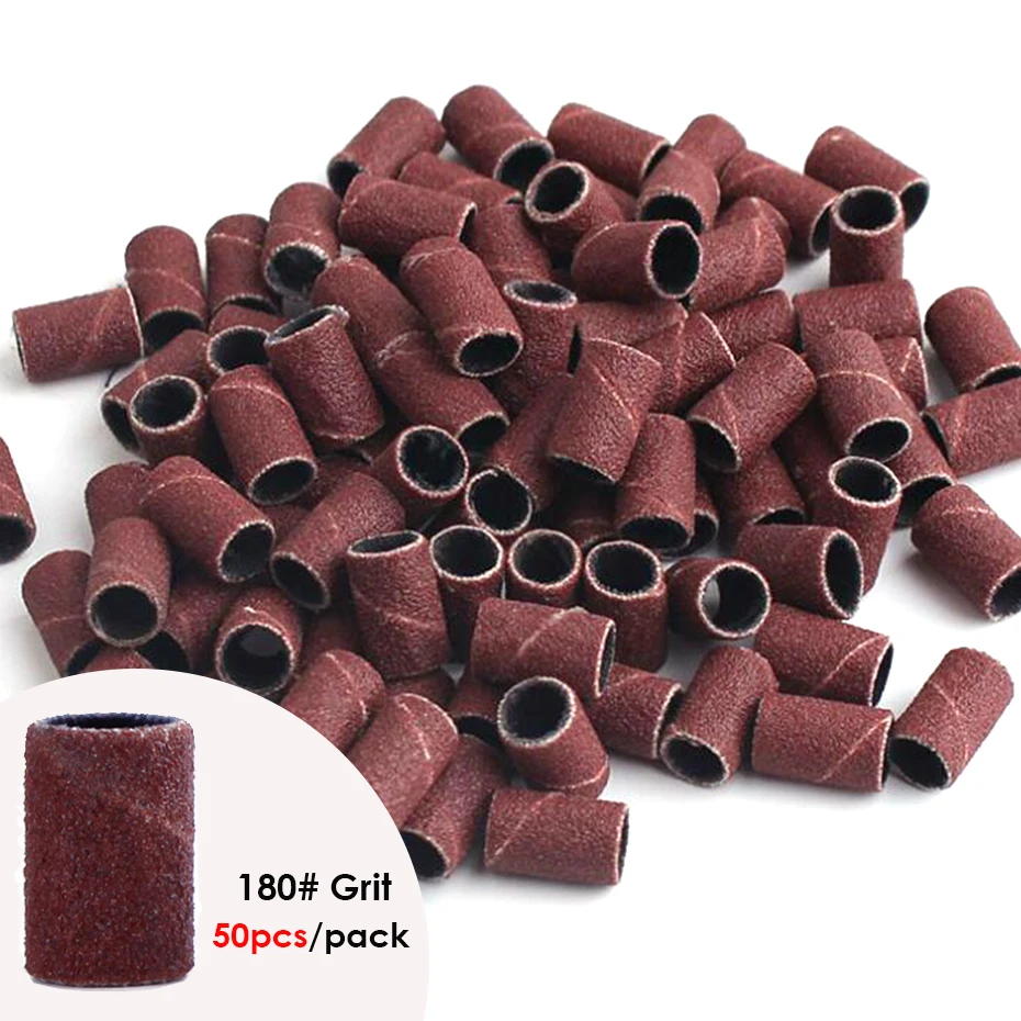 100/50pc Schleif Kappe Bands Für Elektrische Maniküre Maschine 180/120/80 Grit Nagel Bohrer Schleifen Bit Dateien pediküre Werkzeug Set BEND261