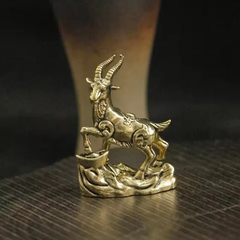 Vintage Feng Shui Coins Goat Statue Lucky Zodiac Animal Sheep Figurine Desktop Ornament Home Decoration Craft Accessories