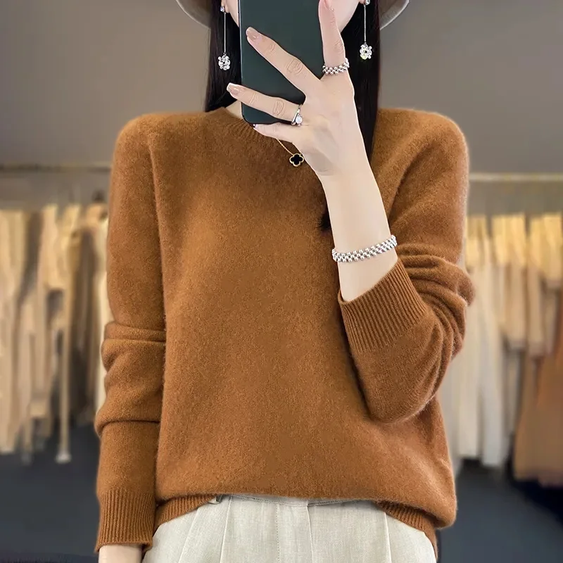 가을과 겨울의 새로운 캐시미어 스웨터 여성 스웨터 100% 메리노 울 패션 오목 가을 따뜻한 풀오버 탑