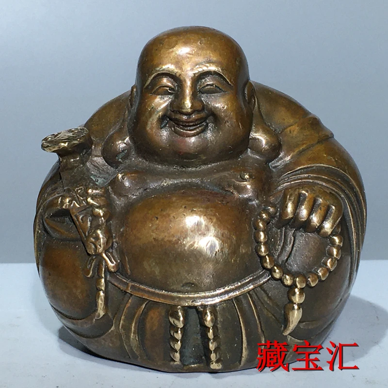 Rare Collection of Pure Copper Maitreya Buddha Statues, Joyful Laughing  Big Belly Maitreya Buddha Decorative Ornaments