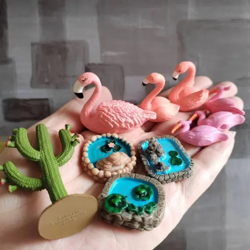 10Pcs mixed miniature flamingo/fairy garden gnome/moss terrarium decor/crafts/figurine/DIY doll house supplies