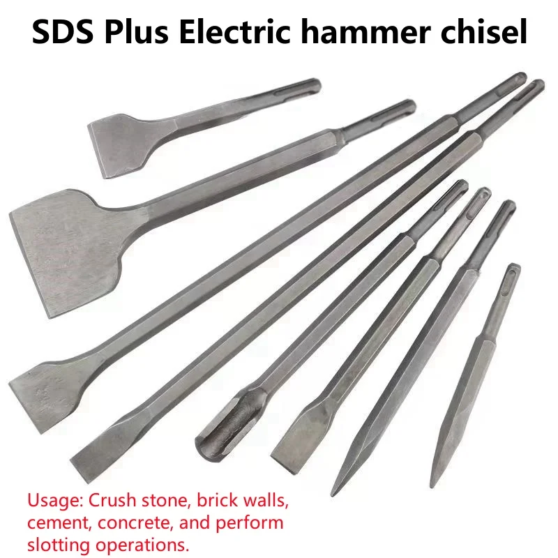 250mm Chisel Set SDS Plus Shank Electric Hammer Drill Bit Point Groove Flat Chisel Masonry Tools for Concrete Brick Wall Rock