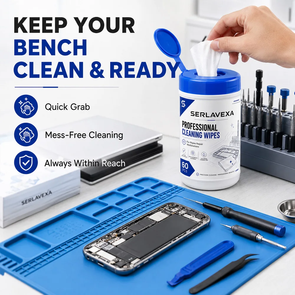 60 Count Electronics Cleaning Wipes for Mobile Phone Repair Screen Workbench Precision Tools Fast Drying Lint Free Accessories