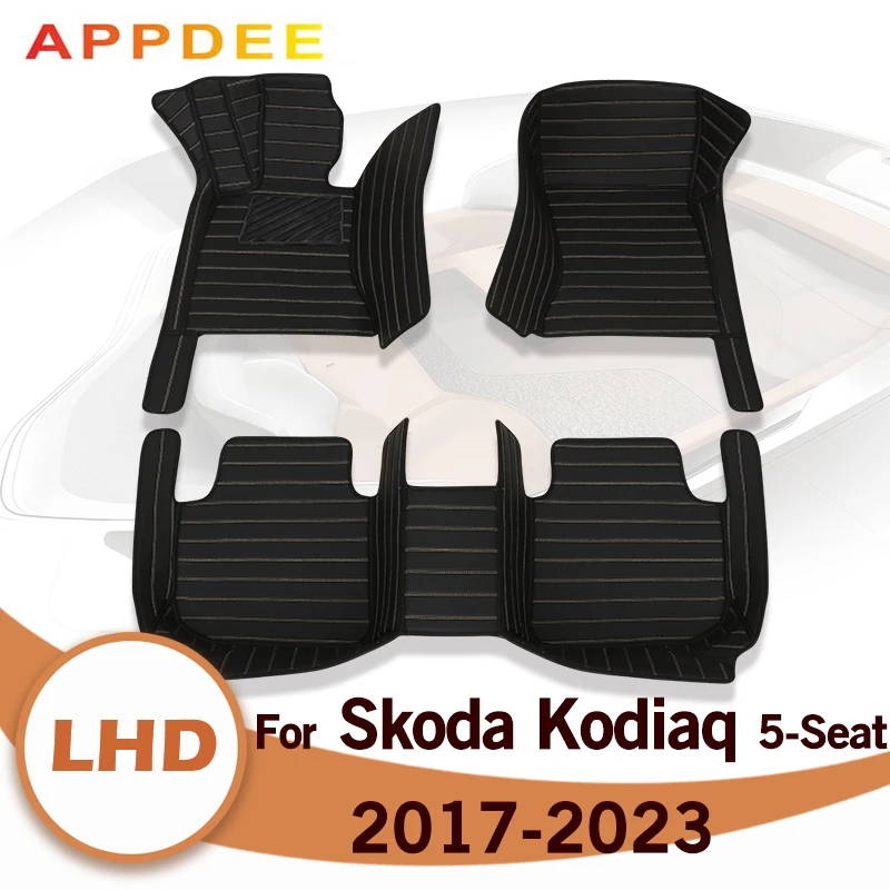 

Автомобильные коврики для Skoda Kodiaq, пять сидений, 2017-2023, 18, 19, 20, индивидуальные автомобильные подкладки для ног, искусственная Обложка, аксессуары для интерьера