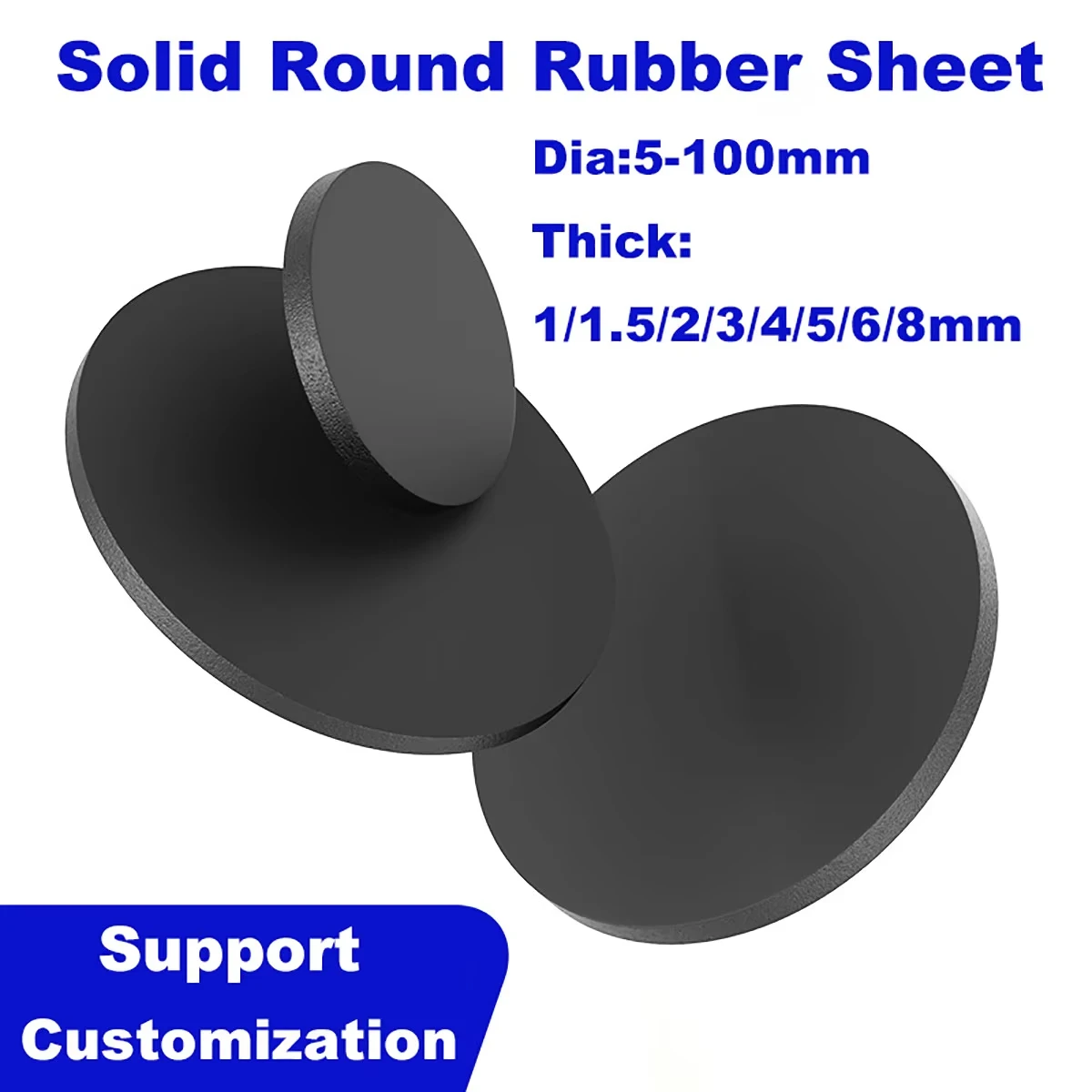 10Pcs Round Rubber Gasket Sheet Anti Slip Damping Seal Gaskets Pad Dia 10/15/20/30/40/50/60/70/75/80/85/90/100mm Thick 1mm-8mm