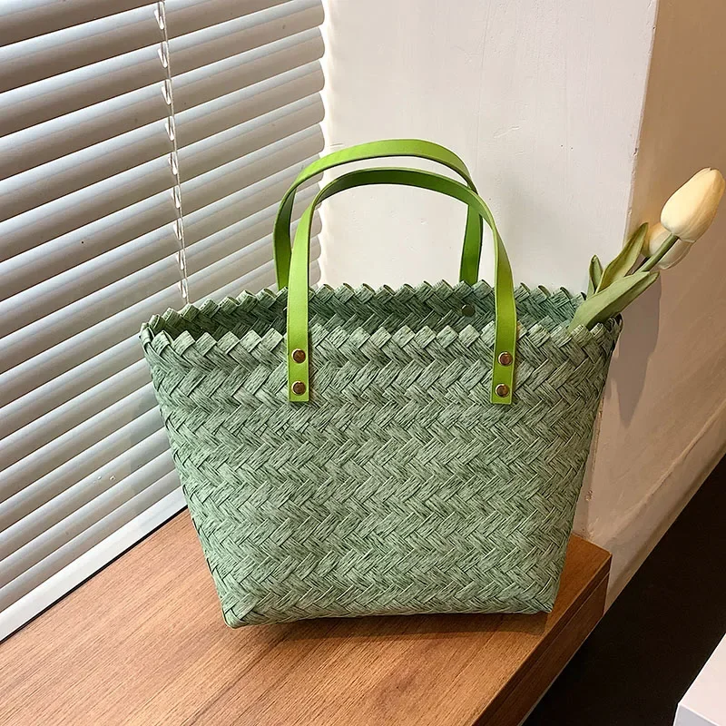 Summer Handmade Woven Basket Straw Bag Large Tote Bag Beach Seaside Holiday Casual Shoulder Bag Daily Shopping Bag Female 2022