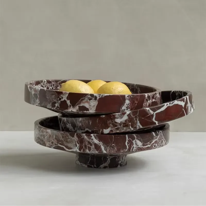 STONEKOCC light luxury natural marble high foot fruit plate design ornament desktop storage tray creative home hotel