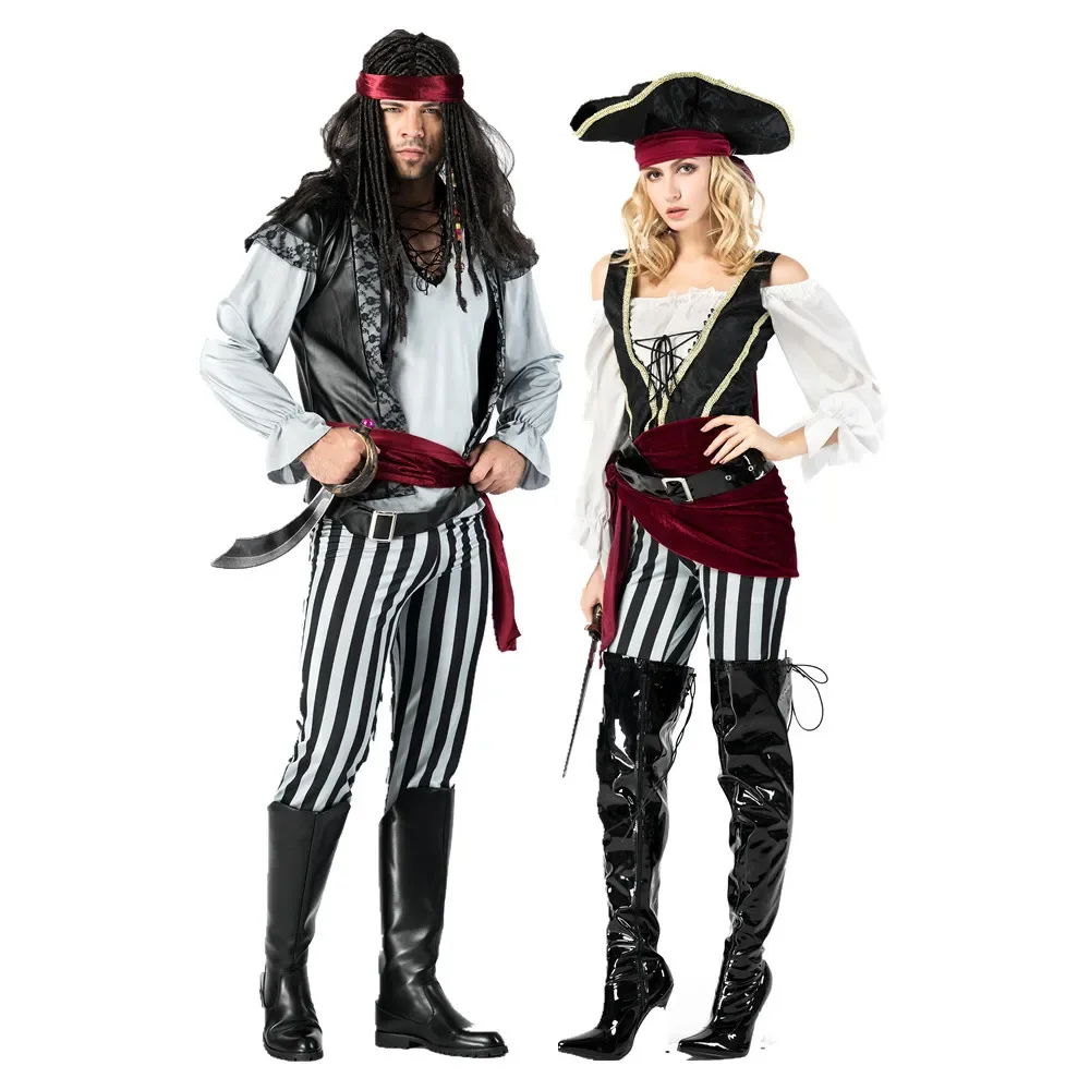 

Deluxe Pirate Costume Halloween Carnival Cosplay Pirates Fancy Dress Couple Suit Halloween Costumes For Adult