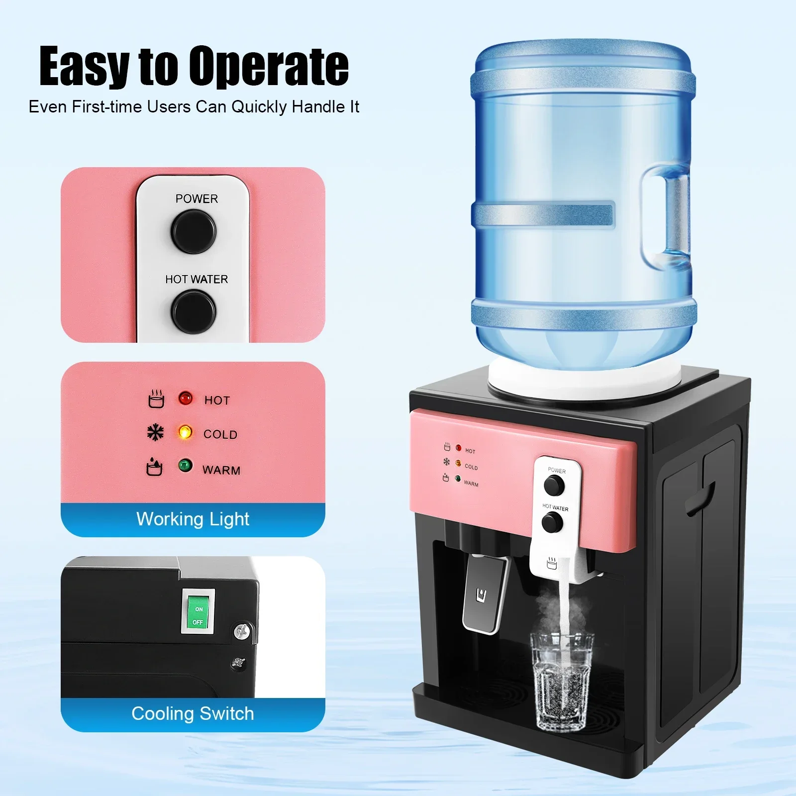

5-Gallon Top-Loading Countertop Water Dispenser Electric Hot, Cold, and Warm Desktop Water Dispenser NEW