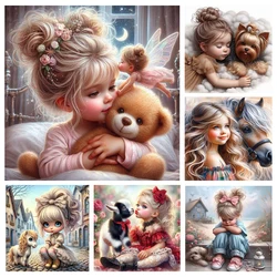 DIY 5D Diamond Painting Cute Girl and Animal New 2024 Full Round Mosaic Embroidery Picture Cross Stitch Kit Art Rhinestone Gift