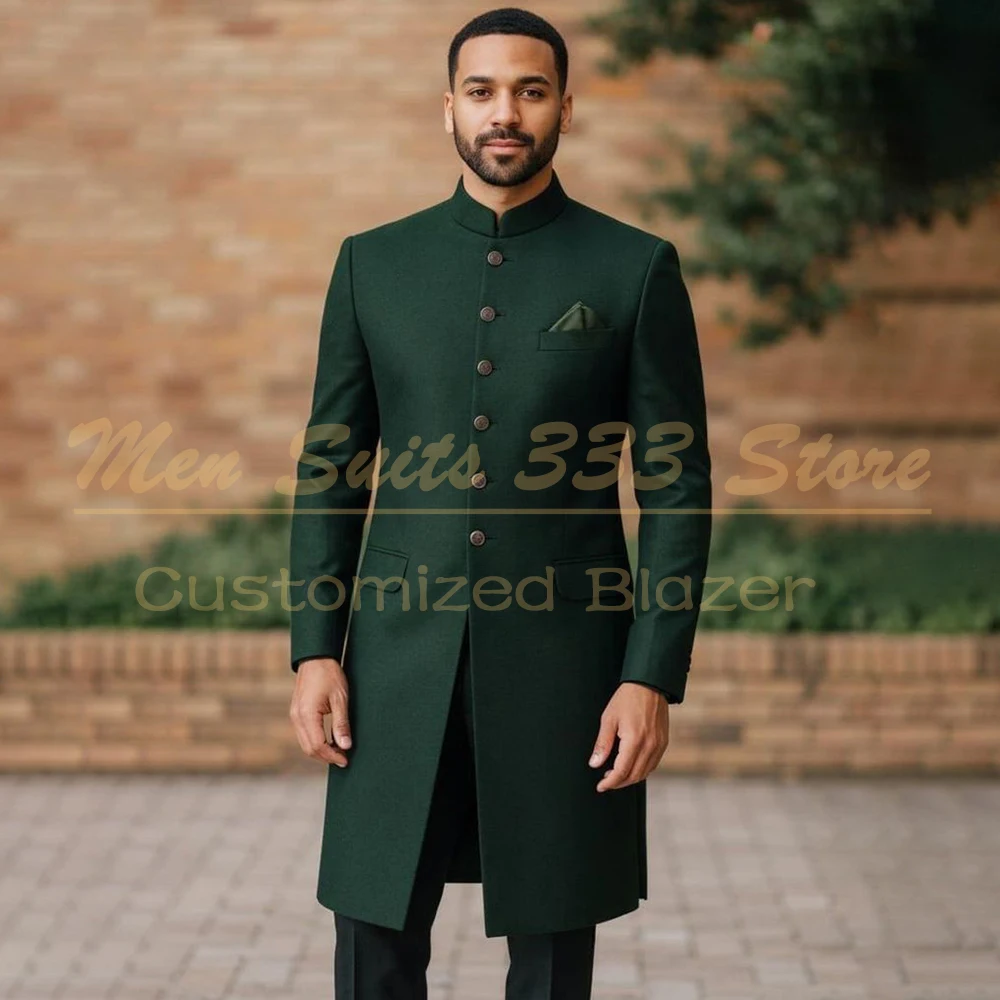 

Elegant Men's Suits 2026 Formal Long Blazer Custozmied Solid Color Single Breasted Stans Lapel 2 Piece Jacket Pants Outfits