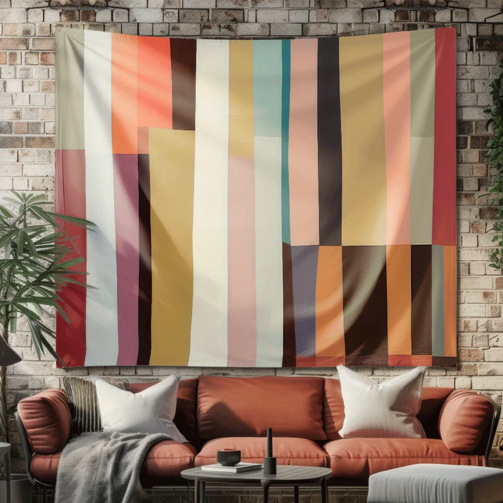 

Цифровая печать на полиэстеровой ткани с градиентными цветовыми блоками в стиле Мондриана, подходит для использования в гостиных, офисах, барах, на вечеринках.