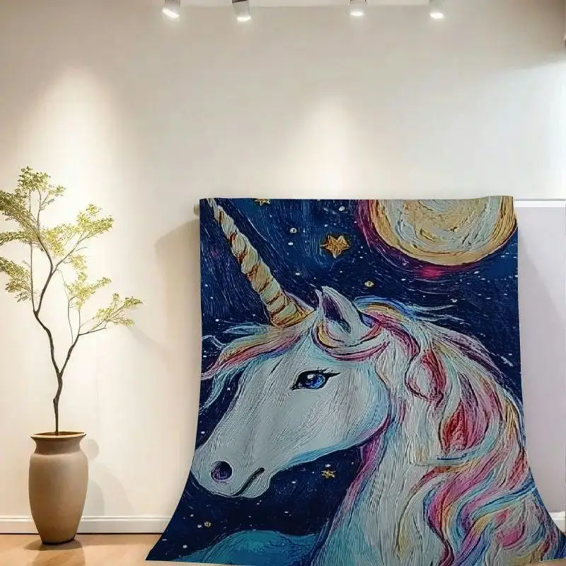 بطانية رمي الفانيلا يونيكورن - كشكشة معاصرة لجميع المواسم، طباعة رقمية، بوليستر مقاوم للتمزق، قماش متماسك #2