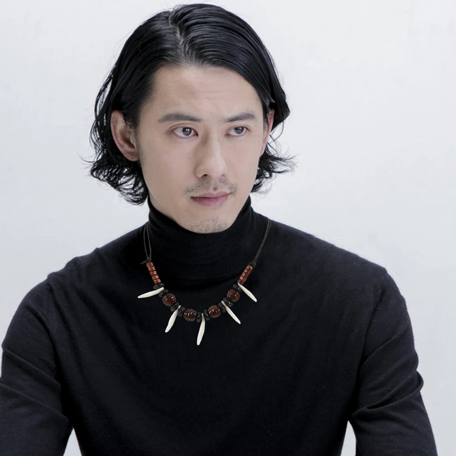 

Cool Wolf Necklace Men Personalized Beaded Neck Chain Tribal Style Surfing Everyday Wear Pendant Gift Wolf Necklace