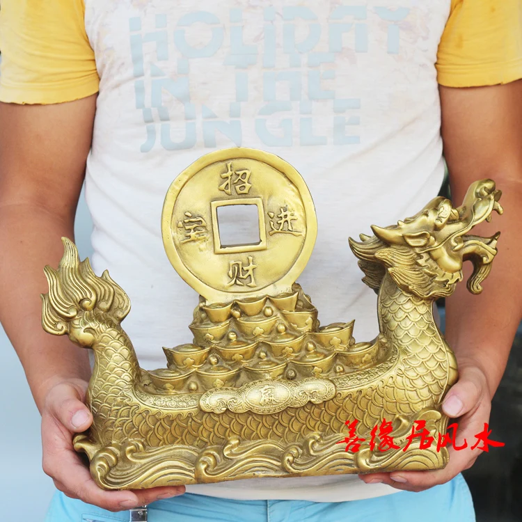 Good LUCK HOME office company efficacious  thriving business  Mascot Success Dragon Sailboat FENG SHUI brass statue