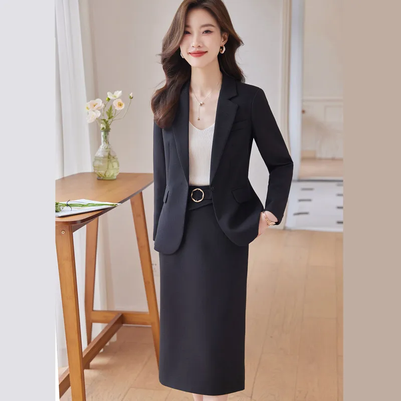 NAVIU Pink Suits Women New 2023 Autumn Fashion Temperament Professional Blazer And Skirt Office Lady Work Wear Two Piece Sets