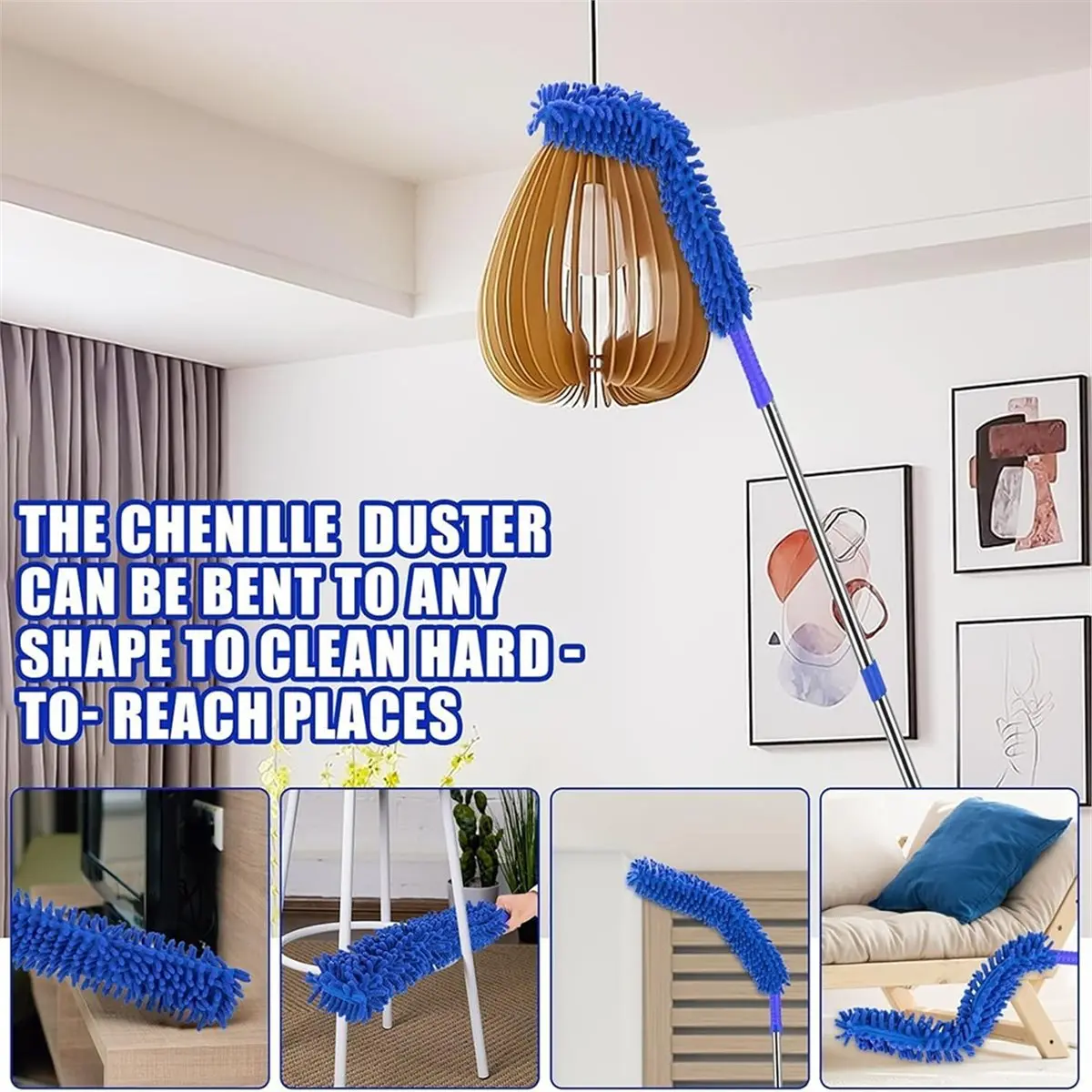 Ceiling Fan Cleaner Duster with 80inch Extension Pole, Flexible Chenille Duster for High Ceiling Fans