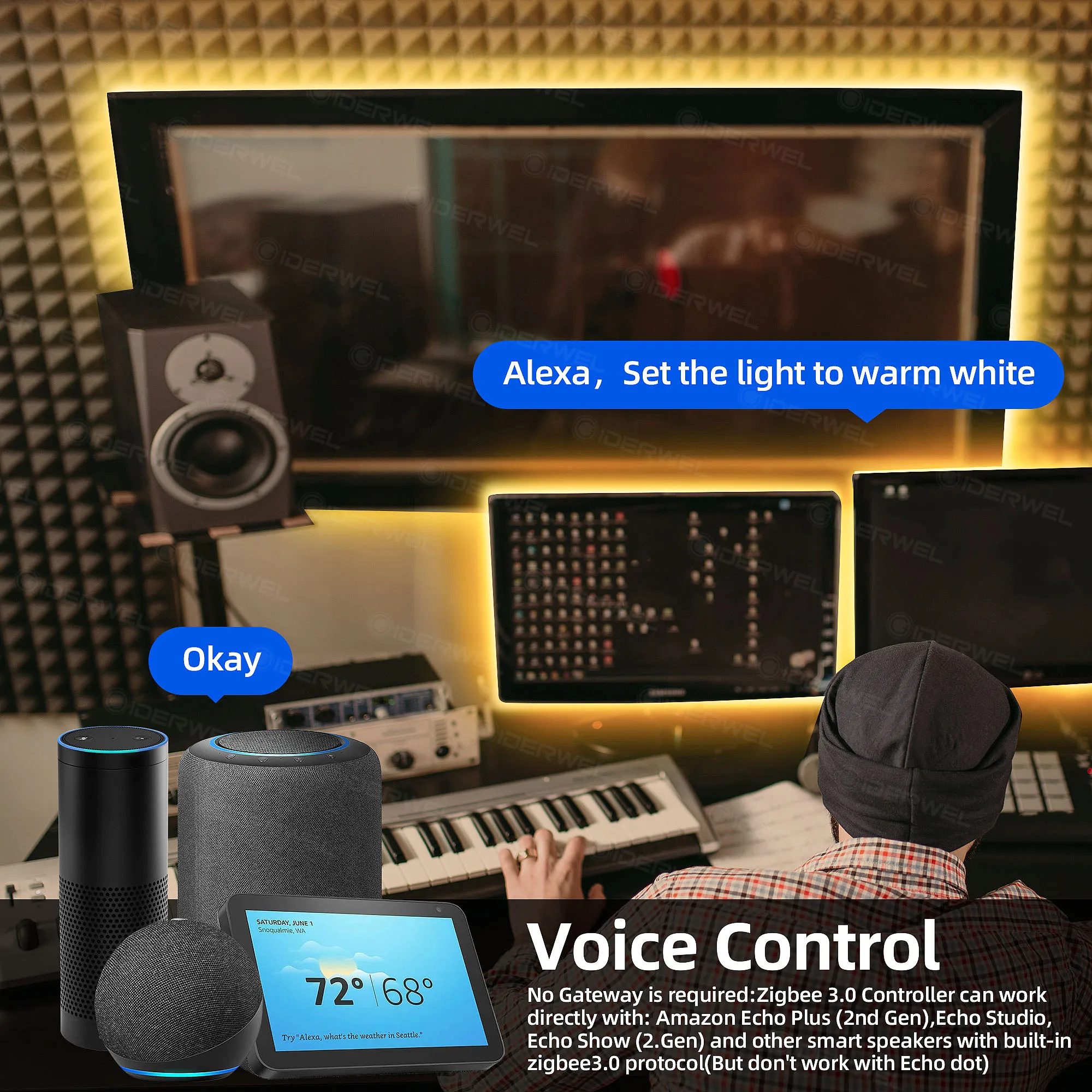 ZigBee 3.0 USB RGBWW LED Strip Light Dimmable 3M DC5V TV Backlights Work with Hub Bridge Lightify Hub Echo Plus,APP/Alexa Voice