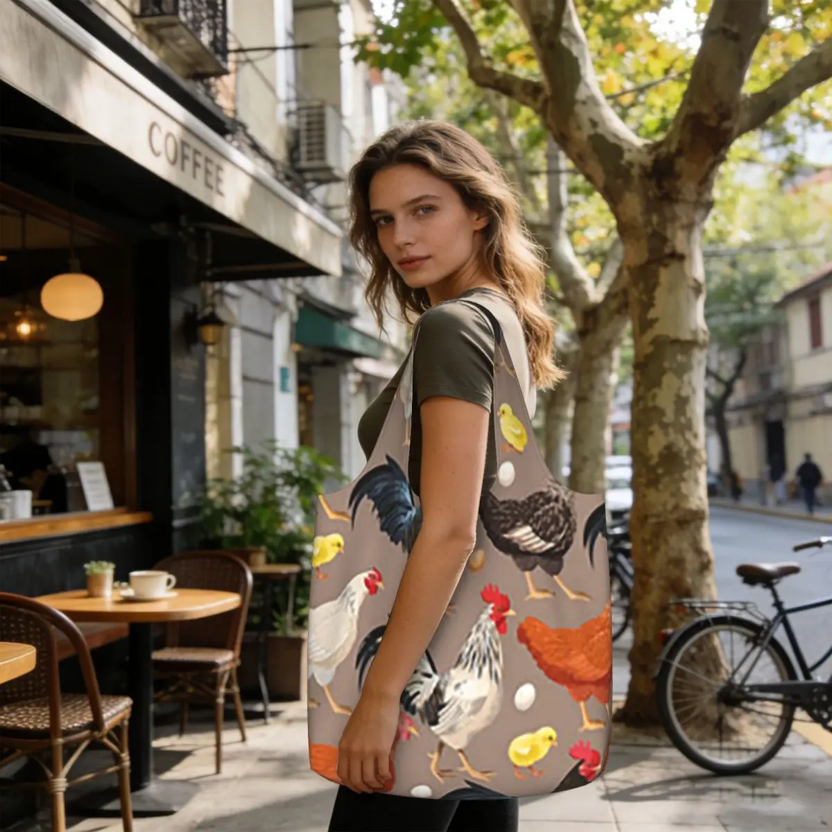 Chicken Animal Chicken Theme Shopping Tote Bag Canvas Large Capacity Shoulder Bags Shopper Grocery Handbag for Women