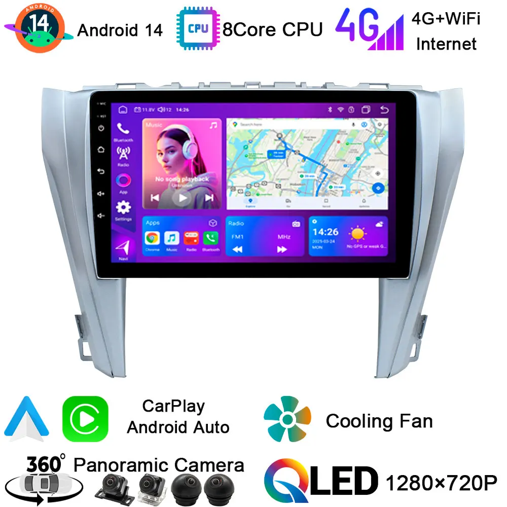 

Android14 Head Unit GPS Navigation 4GSIM Car Multimedia Radio Video Player Stereo DSP Auto Carplay For Toyota Camry XV50 2014-18