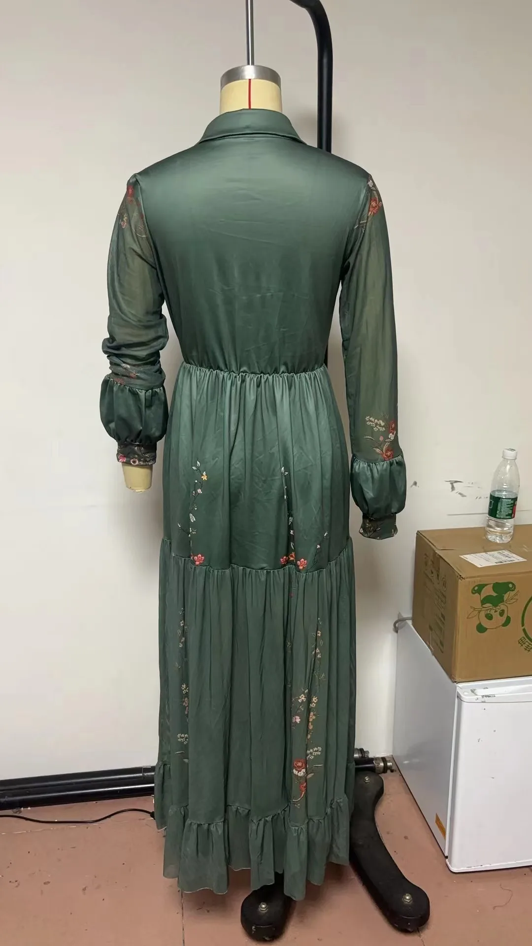 ยุโรปอเมริกันผู้หญิงแขนยาวพิมพ์ชุดยาวเสื้อ Maxi Dress