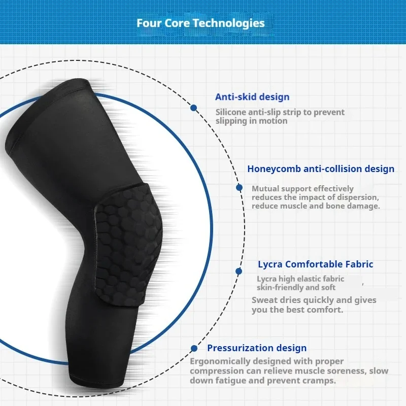 Unisex Honeycomb Knee Pads Anti-Collision Sports Knee Support Breathable Nylon Lycra Elastic Knee Sleeve Non-slip Shockproof Kne