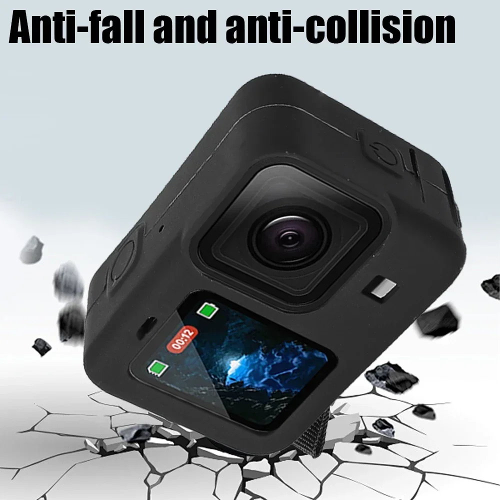 For GoPro Hero 12 11 10 9 Full Protection Kit Tempered Glass Screen Protector Anti Drop Silicone Camera Case Cover with Rope