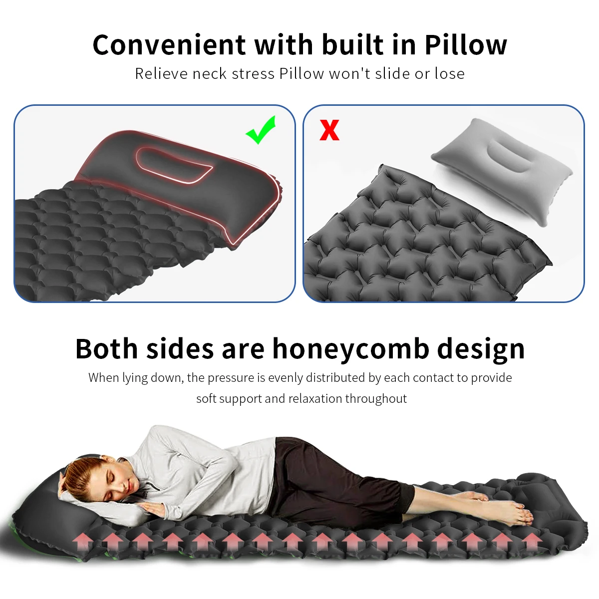 Sleeping Pad for Camping- Ultralight Inflatable Sleeping Mat with Built-in Foot Pump & Pillow, Upgraded Compact Camping Pad