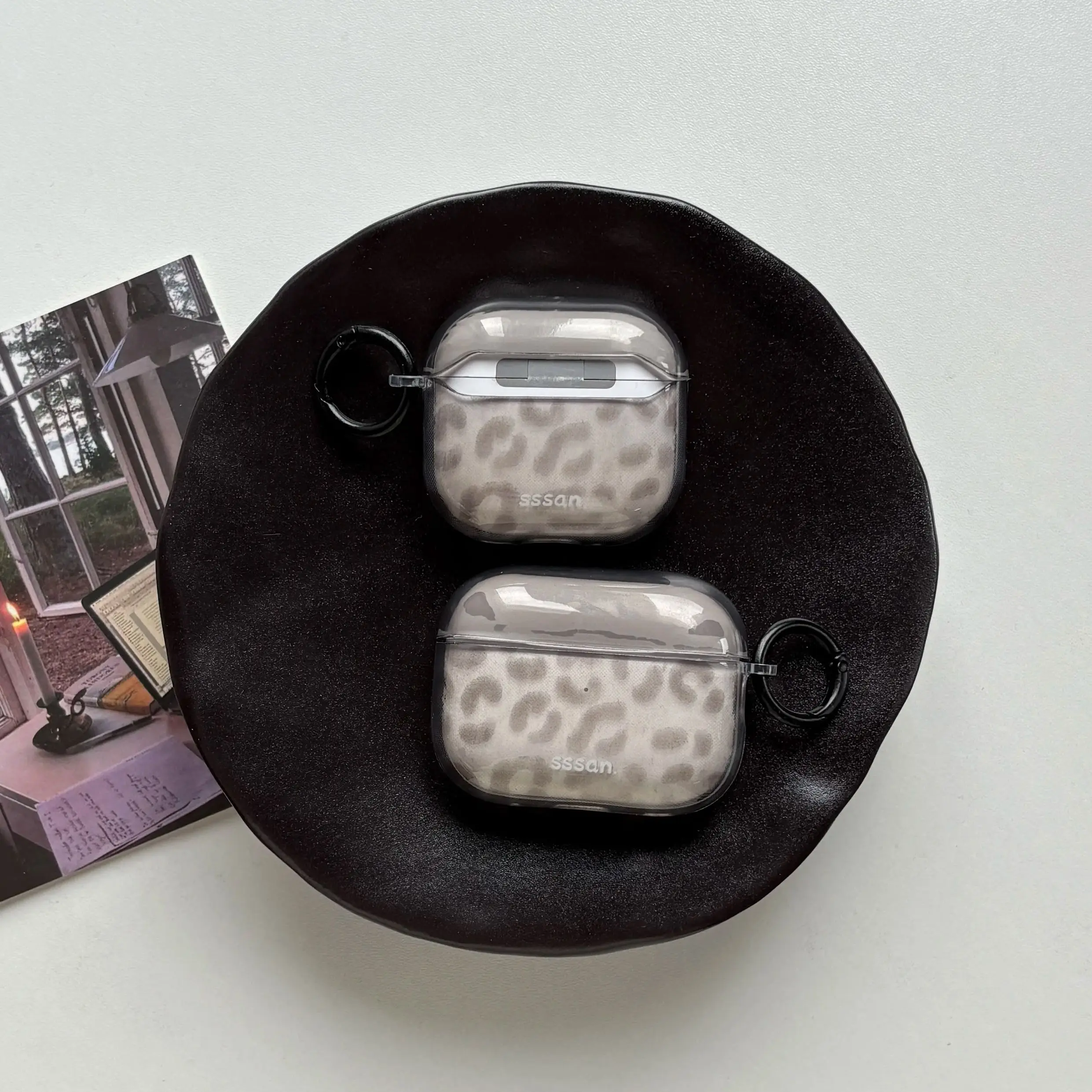 

Simple Chic Transparent Grey Leopard Print Pattern Protective Earphone Case Cover for AirPods 1 2 3 4 Pro Pro2