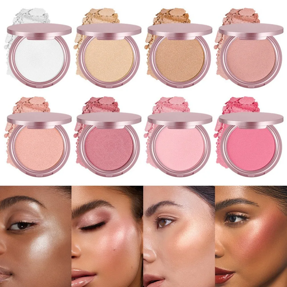 8 Colors Round Compact Highlighter Powder Shimmer Pearl Natural Brightening Private Label Custom Logo Vegan Makeup Wholesale