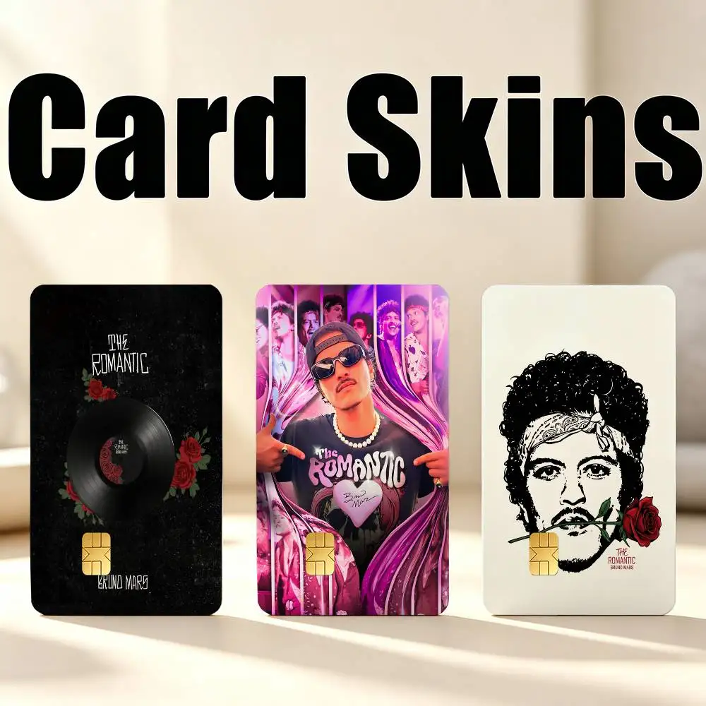B-Bruno Mars The R-Romantic  1Set 4Pcs Card Skin Stickers, Waterproof Decorative Film for Credit Debit Bank Bus IC Cards