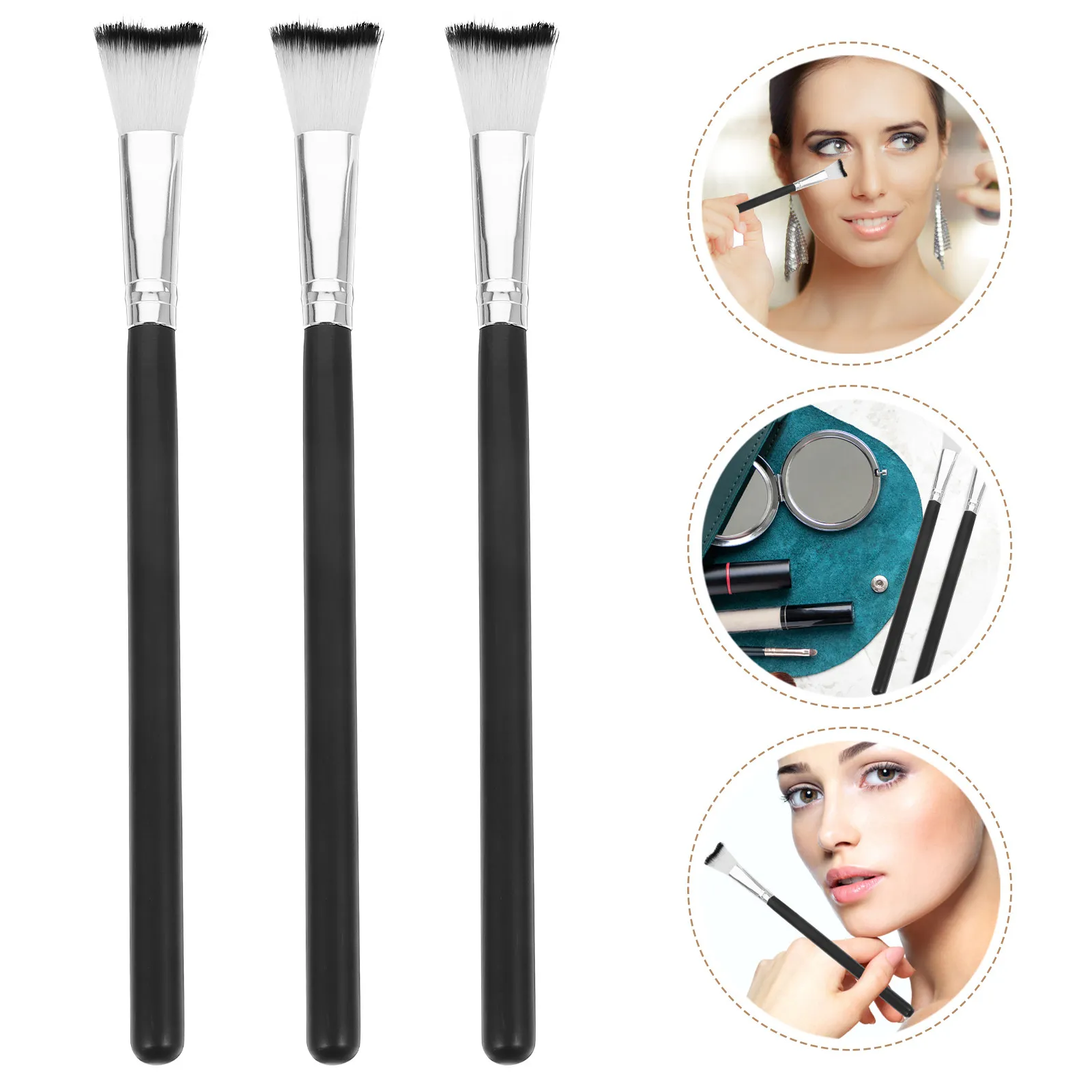 3pcs Women's Makeup Brushes Set – Soft Bristle Nose Contour & Highlighter Brush, Portable Elegant Handle