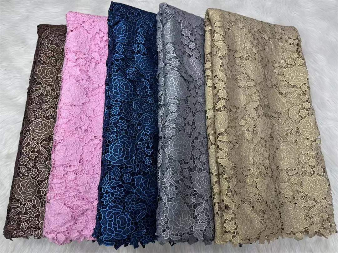 الجملة الأفريقي للذوبان في الماء أقمشة الدانتيل النيجيري جبر الحبل أقمشة الدانتيل للنساء فستان الزفاف جودة عالية 5 ياردة