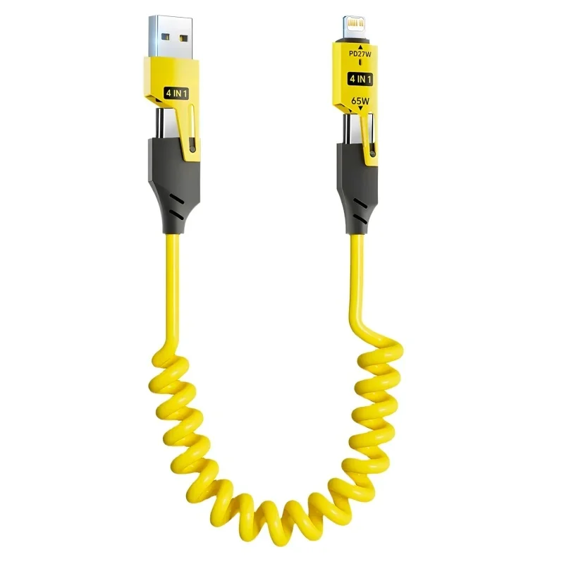 4 in 1 65W Spring Short Data Cable 6A USB Type C Spring Telescopic Quick Charger Wire Spring USB Cable for iPhone 15 14 13 12 image 6