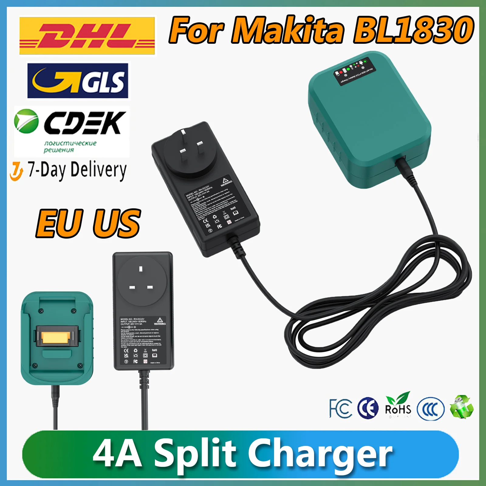 For Makita BL1830 Battery Charger 4A 14.4V-18V Li-ion Battery Compatible with BL1840 BL1850 BL1860 BL1820 BL1815 Split Charger