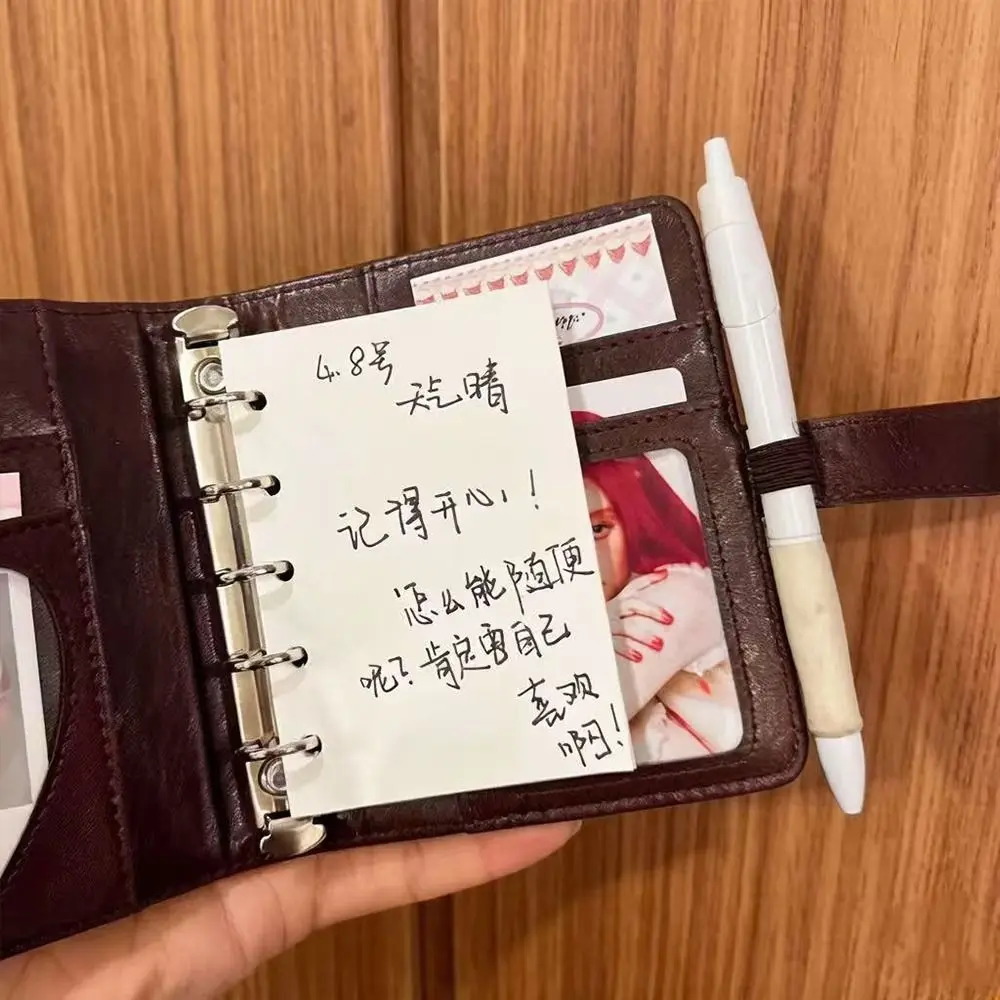 Multi-functional PU Leather Binder Notebook with Photo Window 5-Ring Loose-Leaf Pocket Journal Detachable M5 Notebook Gift