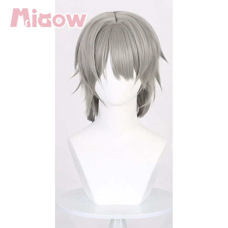 Game Honkai: Star Rail Caelus Cosplay Wig, Light Grey Wolf Cut Short Hair Heat Resistant Synthetic Cosplay Wig