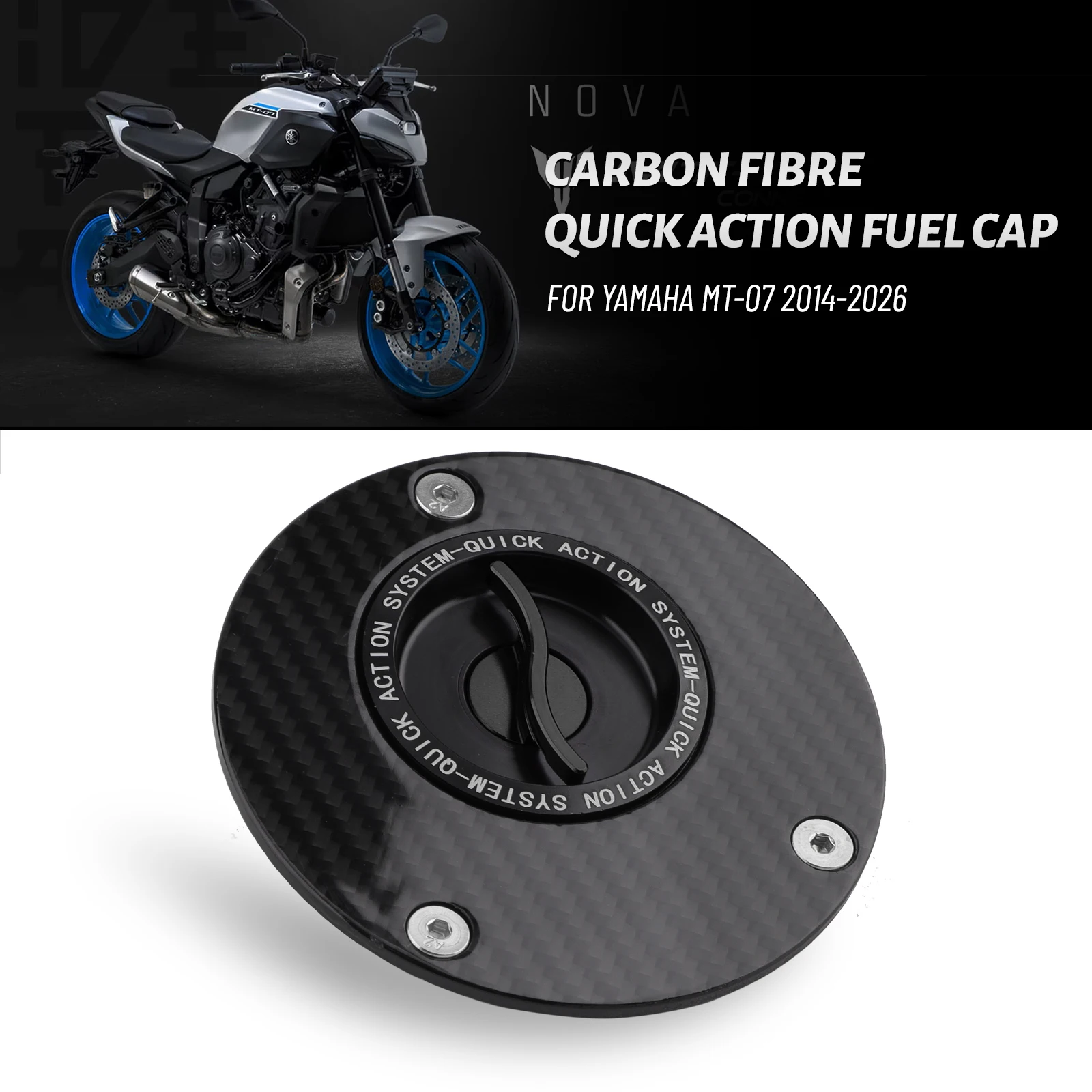 

2026 MT07 Carbon Fiber Quick Release Fuel Tank Cap Cover For YAMAHA MT-07 MT 07 2014-2026 FZ-07 FZ07 YZF-R7 YZFR7 Modified Parts