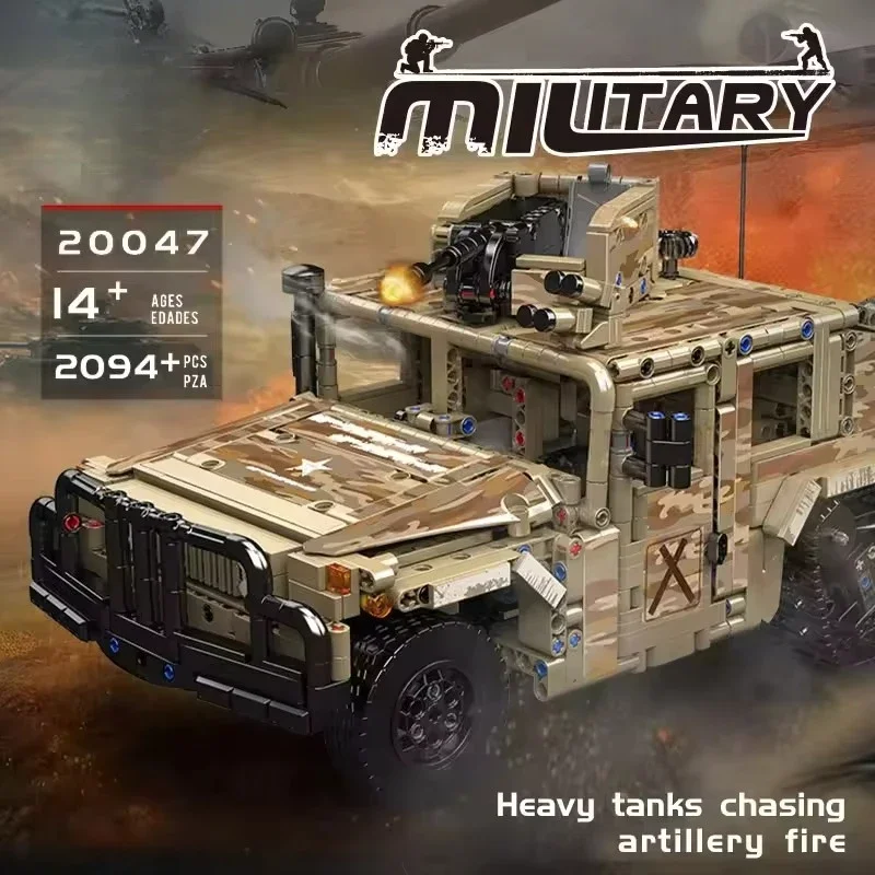 Mold King 20047 Military Humvee Tracking Building Block 2094pcs Technology Army Series with Motor Drive