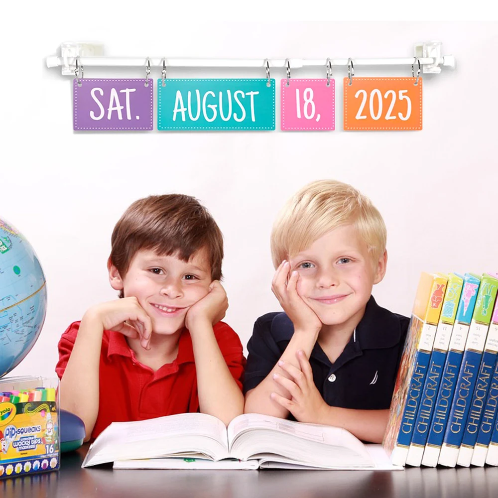 مجموعة لوحة إعلانات تقويم قابلة للطي بألوان قوس قزح مع حامل، حامل تقويم قابل للتعديل يتضمن 54 بطاقة تاريخ لديكور المنزل في الفصل الدراسي