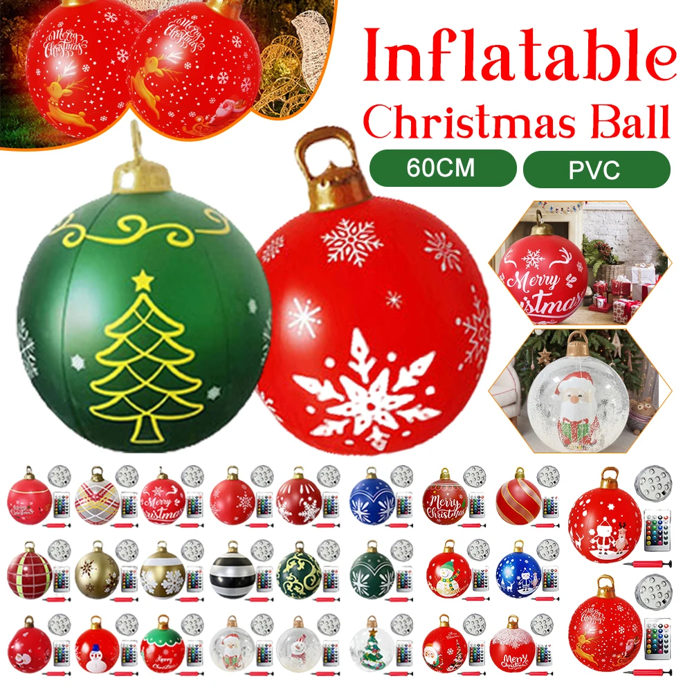 

24 Inch PVC Christmas Inflatable Balls With Light And Remote Xmas New Years Party Atmosphere Ball Outdoor Christmas Decorations