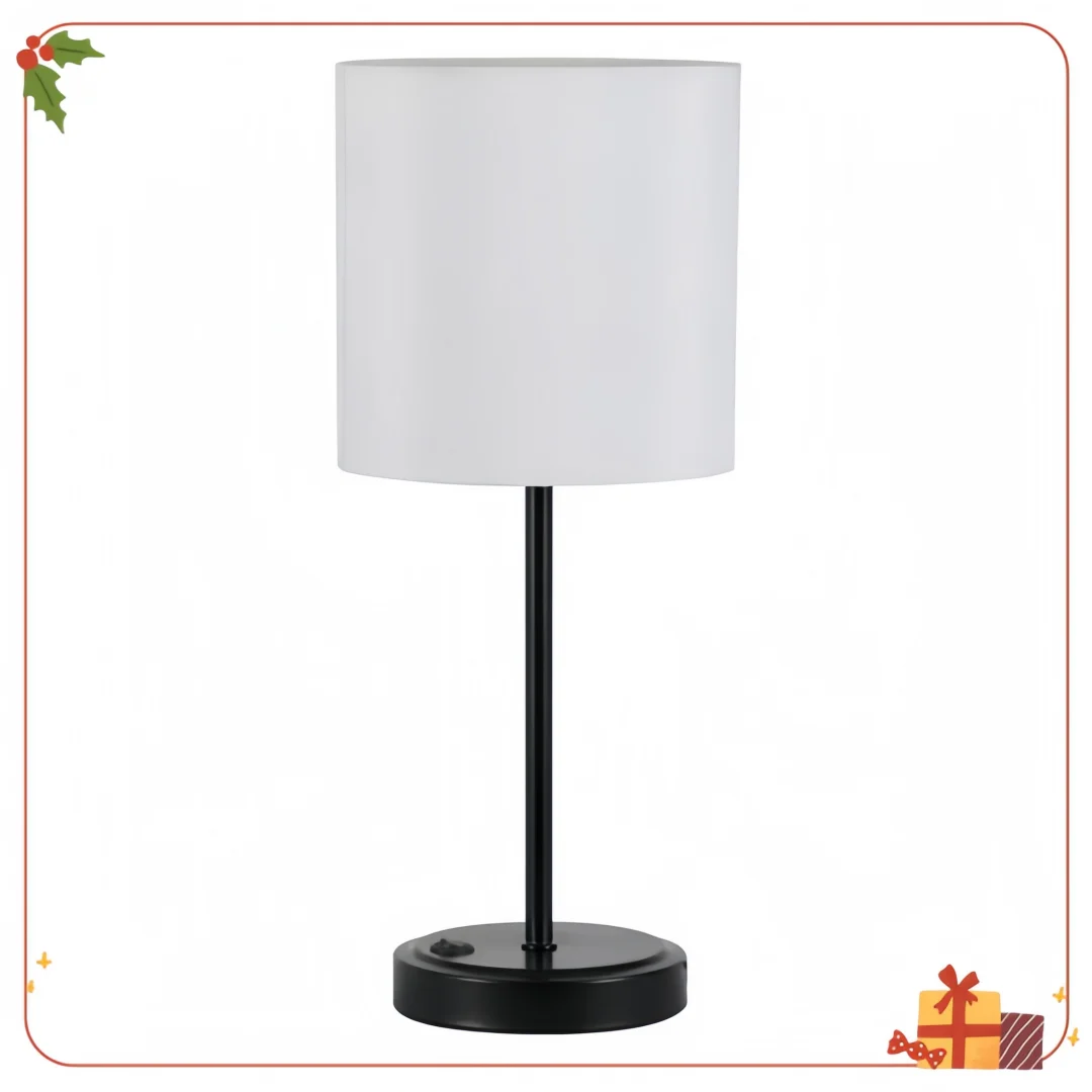 モダンなusbテーブルランプ-19インチ、ブラック、ホワイトシェード、オフィス-家庭用省スペース設計