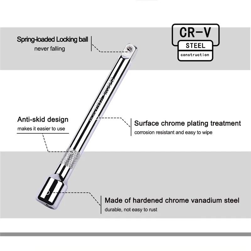 【Popular】4 Piece 3/8 Inch Drive Extension Bar Set 3/8 Inch Drive Socket Extension Set 3, 6, And 10 Inch Extensions